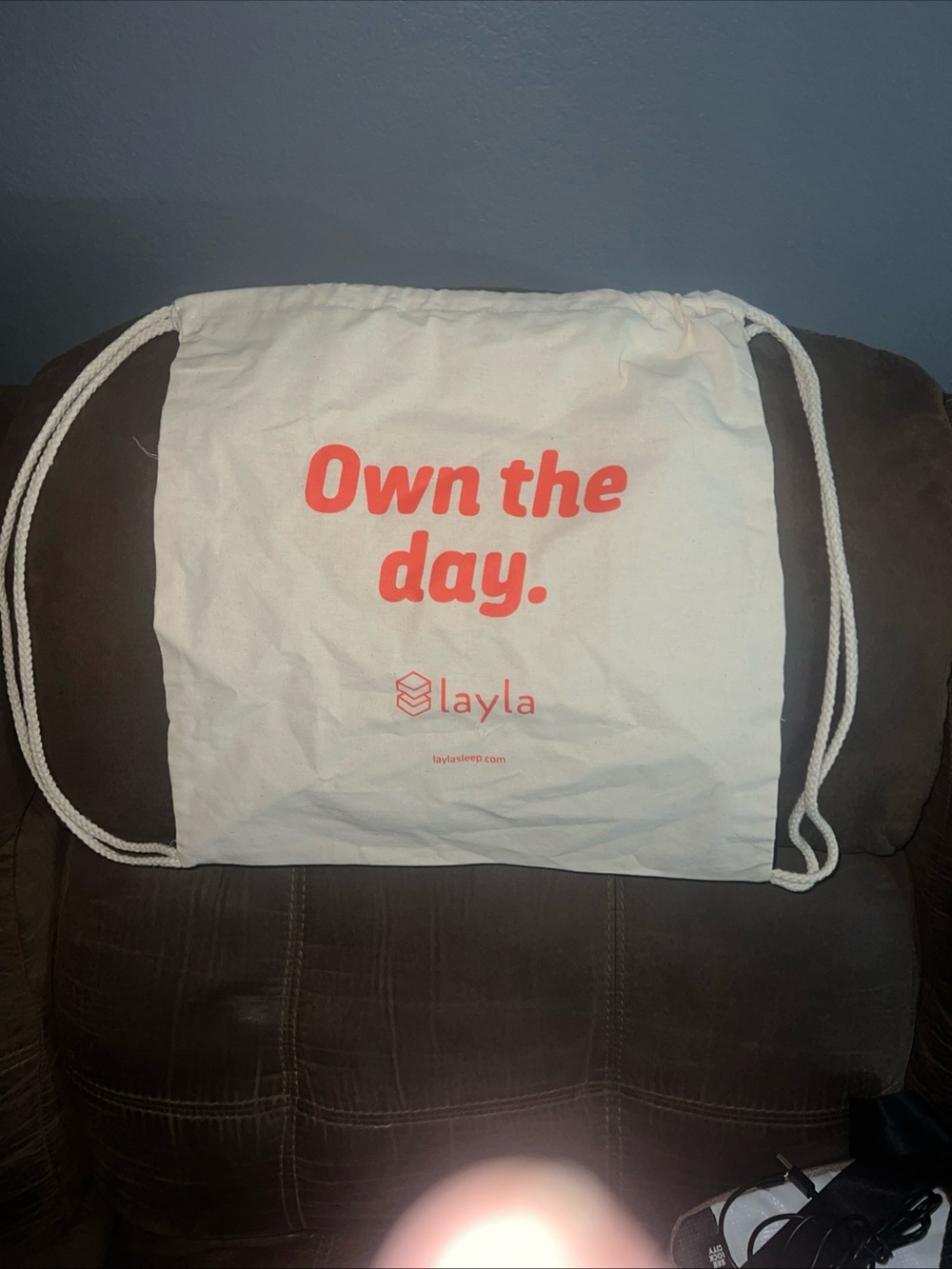 Layla Cream Drawstring Backpack with Coral Logo